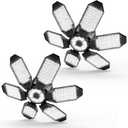 Garage Lights - 2Pack Super Bright 32000LM LED Garage Ceiling Light 6500K LED Shop Light w/ 6 Deformable Panels Screw in E26/E27 Socket Light Bulbs for Workshop Storage Warehouse Attic