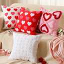 4 Pcs Valentines Day Throw Pillow Covers 18x18 Inch Red Pink Heart Pillow Cases Soft Heart Shape Embroidery Cushion Covers for Valentines Day Couch Sofa Bedroom Living Room Home Decor