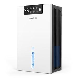 KeepGlad Dehumidifier, 98OZ Dehumidifiers for Home(1000sq.ft), Humidity Display Dehumidifier for Basement Bathroom Bedroom, Auto Shut Off, Washable Filter, Drain Hose, Timer, 7 Ambient Lights, White