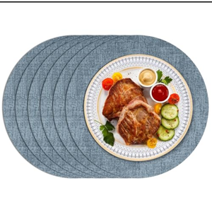 Round Placemats Set of 6, Faux Leather Heat Resistant Place Mats Reversible Waterproof Oil-Proof Non-Slip Wipeable Mat for Kitchen Dining Table Indoor Outdoor, Sky Blue