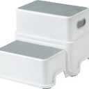 Victostar 2 Step Stool for Kids, Anti-Slip Sturdy Toddler Two Step Stool for Toilet Potty Training, Bathroom,Kitchen(Grey-White)