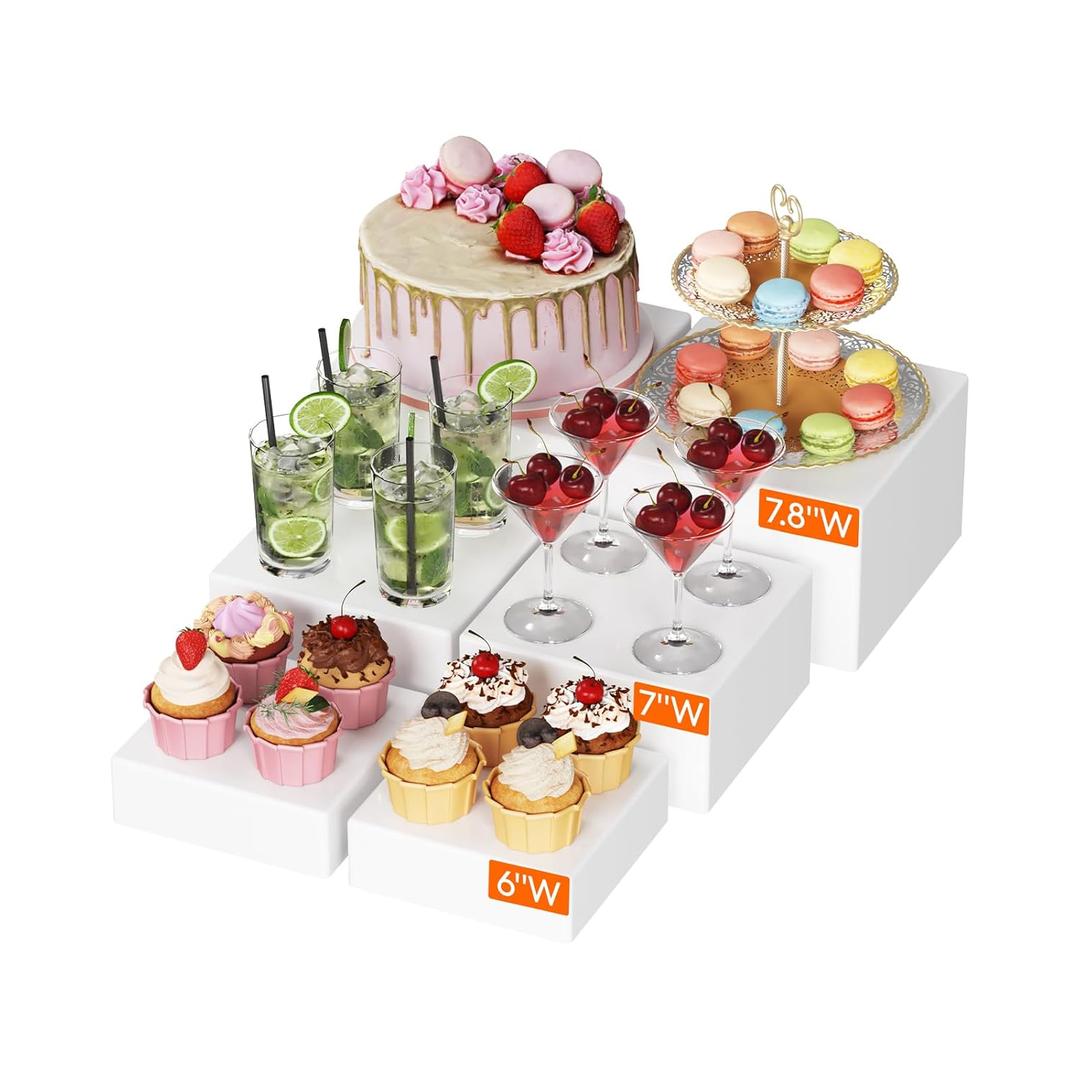 Lifewit Plastic Buffet Risers, Food Stand for Buffet Table, Up to 20 cm/8" (6",7",7.8") Dessert Cake Holder for Party, Collectibles Jewelry Display, Nesting Cube Boxes, White, 6 Pcs
