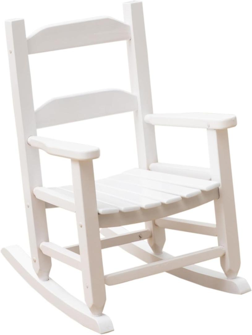 Toddler Rocking Chair Kids Child Wooden Small Baby Comfy Rocker Chairs Furniture for Nursery Bedroom Livingroom Outdoor Reading Room, Ages 3-6, Anti-Tip Design Safe & Sturdy White, 19.7"D x 16.2"W x 23.5"H
