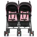 Dream On Me Volgo Twin Baby Stroller, Lightweight Side-by-Side Double Umbrella Stroller with Adjustable Canopy, 5-Point Harness, Storage Basket & Travel-Friendly Fold Pink