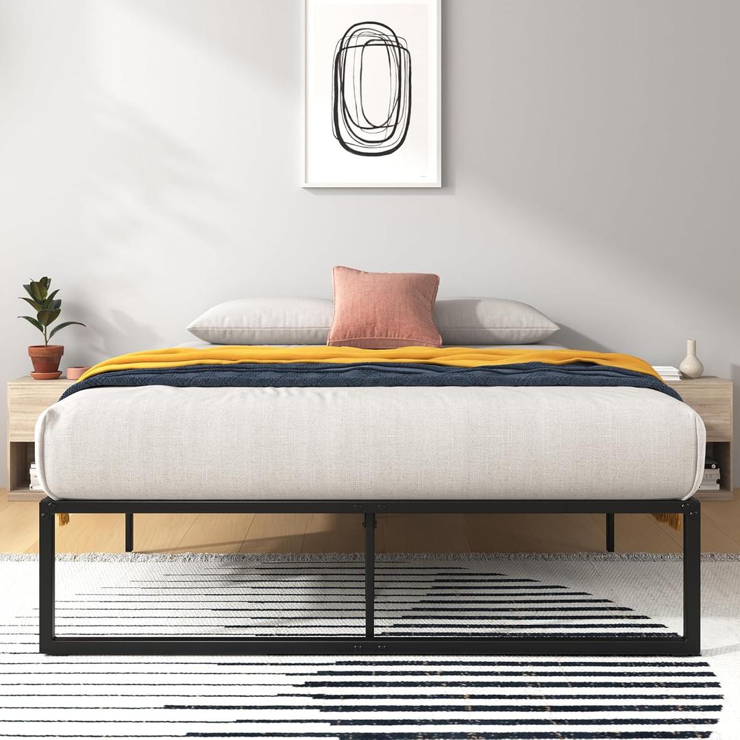 Zinus Lorelei 14 Inch Metal Platform Bed Frame, Steel Slat Support, No Box Spring Needed, Eco Friendly WonderBox(TM) Packaging, 12.4 Underbed Storage, Easy Assembly, Black, Queen