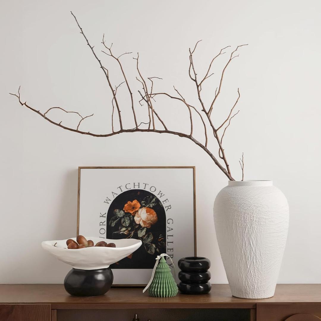 Vintage Ceramic Vase, Minimalist Texture Stone Patterned White Flower Vase, Decorative Vase for Living Room Shelf Farmhouse Dining Table Centerpiece Decor (White Texture 10.4'')