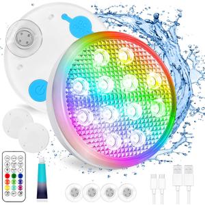 TEPENAR Rechargeable Pool Lights with Remote: (2 Pack) Submersible Led Light IP68 Waterproof 16 Color Changing Floating Underwater Hot Tub Lights with Magnet for Pond Bathtub Christmas Decoration
