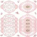 Mixweer 10 Pcs Pink Retro Lace Placemats Oval Embroidered Table Place Mats French Crochet Doilies Vintage Coasters Cup Mat 12'' x 16'' for Wedding Cup Vase Table Decor