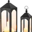 Large Outdoor Lanterns for Porch: 23" & 17" Set of 2 Floor Lantern Decorative Indoor with Glass Candle Holder for Fireplace Patio Modern Home Decor