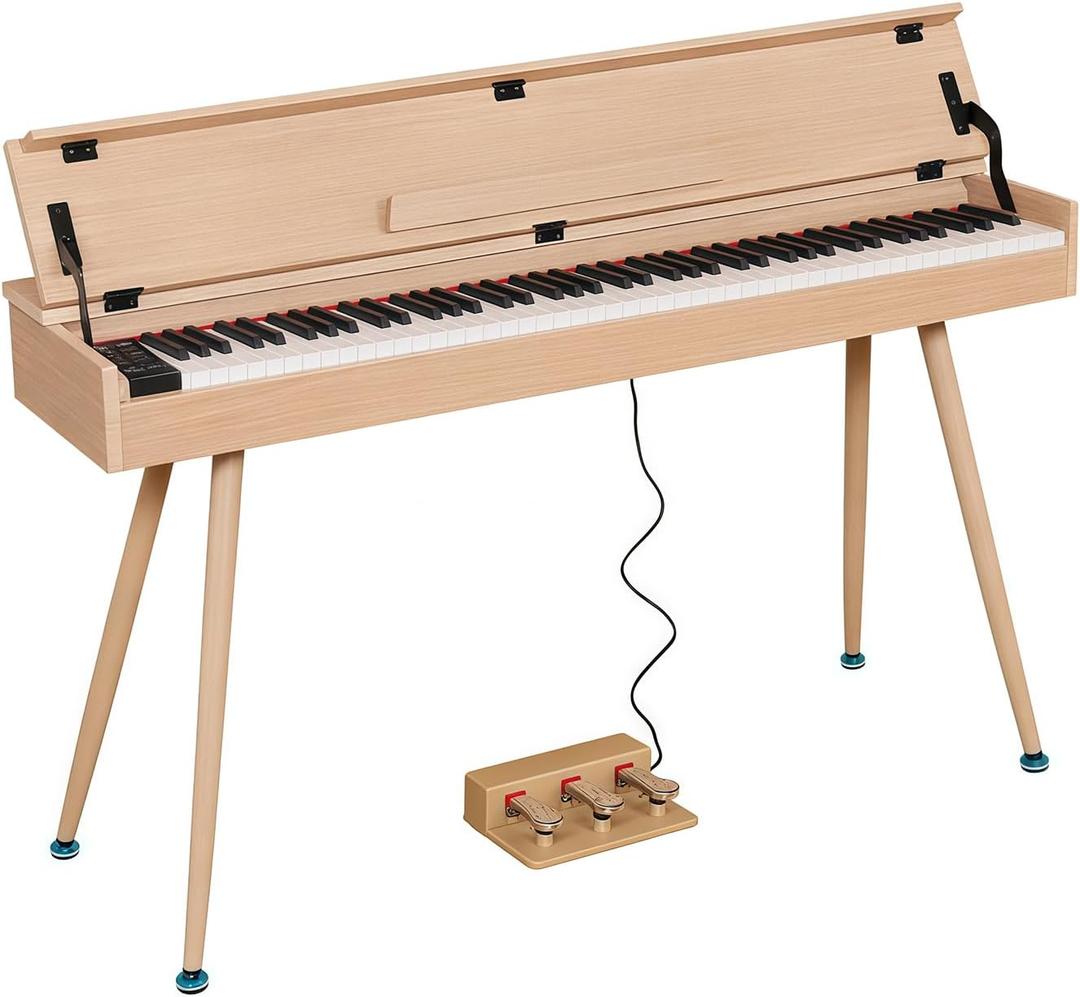 Digital Piano 88 Key Weighted Keyboard,Full-Size Desk Progressive Hammer-Action Electric Piano For Beginners, With Sheet Music Stand, Pedal,Power Adapter, Headphone Mode, Usb-Mid (Maple)