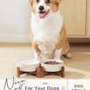 Getstar Elevated Ceramic Dog Cat Bowl Set - 1.8-Cup Raised Feeding Bowls with Non-Slip Wood Stand - Small Pet Dishes for Food and Water - Ideal for Cats and Puppies