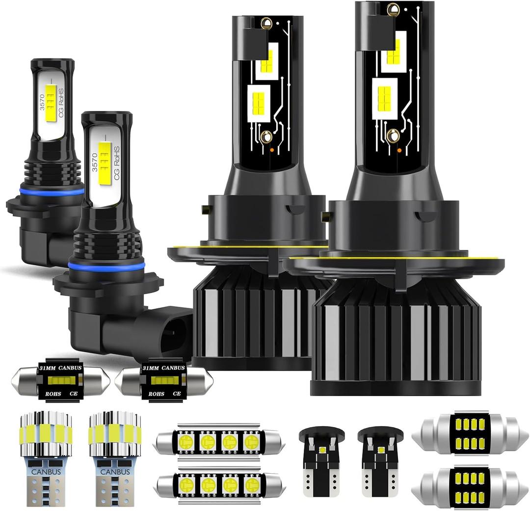 Light Bulbs Fit for Ford F150 2009-2014,High Low Dual Beam Fog Light Combo 9008 9145 Lights with Cooling Fan,600% Brighter Powersports Bulbs Interior Lights Kit,Plug and Play,13PCS