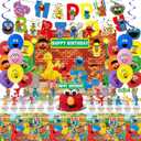 Sesame Friends Street Birthday Party Supplies, Party Decorations Set Include Banner, Backdrop, Balloons, Hanging Swirls, Cake Cupcake Toppers, Tablecloth for Boys Girls Sesame Theme Party
