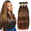 Human Hair Bundles 14 16 18 Inch Chocolate Brown P4/30 Straight Wave Bundles Human Hair 100% Unprocessed 12A Soft Sewn In Hair with Double Weft for Black Women