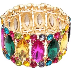 Womens Elegant Wedding Bridal Crystal Double Row Marquise-Shape Leaf Stretch Bangle Bracelet Bride Jewelry for Women