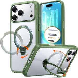 TORRAS Q3 Spin for iPhone 17 Pro Max Case with 360 Magnetic Stand, Camera Control, Fit for MagSafe, 4X Military-Grade Shockproof Case for iPhone 17 Pro Max Phone Case with Stand, Alpine Green