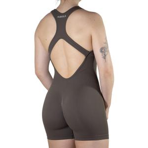 AUROLA Power Romper for Women Workout Yoga Gym Seamless One Piece Racerback Jumpsuit Tummy Control Padded Sports Bra (Small, Chestnut Brown)