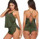 Ekouaer Silk Pajamas Set for Women Satin Backless Lingerie Pjs Cami Top and Shorts Nightwear Green, S