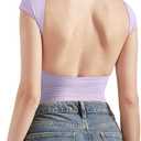 SUUKSESS Women Backless Sexy Going Out Tops Double Lined Open Back Y2k Basic Tee Shirts (Small, Lilac)