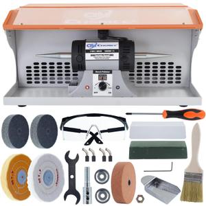 1200W Jewelry Polisher with Display Screen, Variable Speed Bench Polishing Buffing Machine with Dual Exhaust Fan Blower, Dust Collector, Work Light and Eye Shield for Jewelry, Metal, Wood