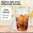 Baderke Clear Plastic Cups with Strawless Sip Lids Disposable Round Bottom Togo Cups for Coffee Smoothie Cold Beverage Coffee Shops and Party Catering(16 oz,50 Pcs)