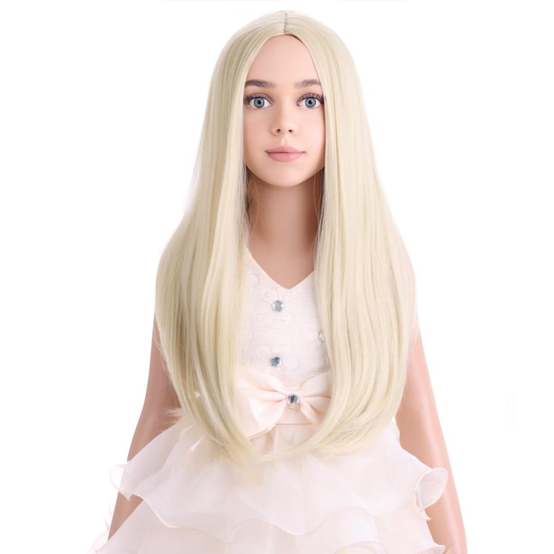 PATTNIUM Kids Blonde Wig Long Straight Wig Girls Blonde Child Wigs Heat Resistant Synthetic Wigs(Blonde)