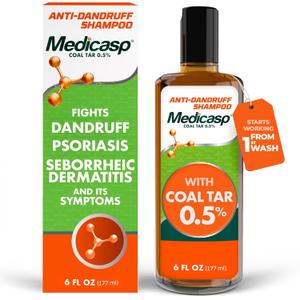 2 x Medicasp Coal Tar Anti-Dandruff Shampoo, Alleviates Symptoms from 1st Wash, Treats Psoriasis, Seborrheic Dermatitis & Itchy Dry Scalp, Fights the Root Cause of Dandruff, Flakes Shampoo, 6 fl oz
