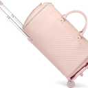 Pro Rolling Garment Bag - Detachable Handle & Extended Base, Waterproof PVC Leather with Shoe/Cosmetic Pockets, Silent Wheels for Air Travel/Weddings (48.5" Hanging System)Pink