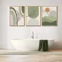 3pcs Gray Green Boho Wall Art Minimalist Wall Decor Canvas Pictures Abstract Geometric Line Paintings Sun Plant Sage Posters Prints for Room Decoration Unframed