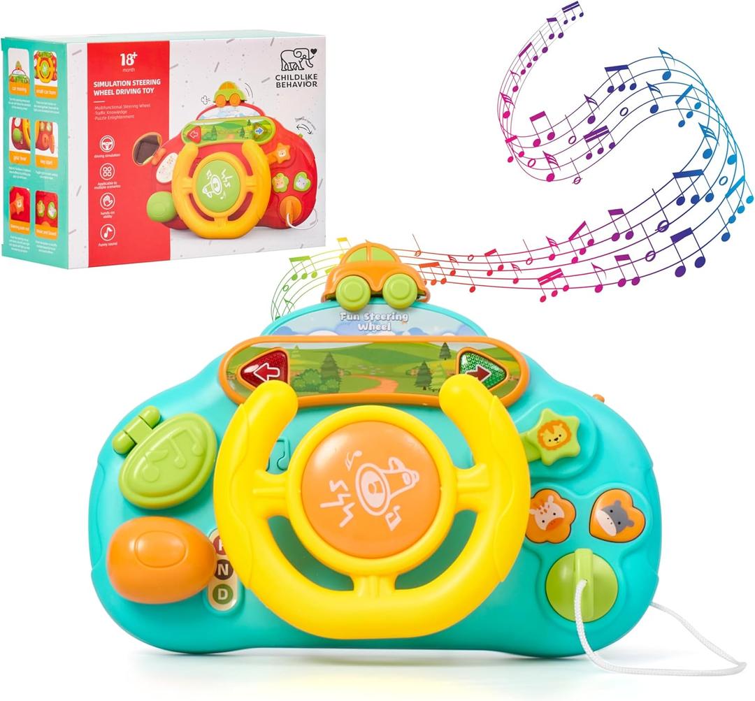 Childlike BehaviorBaby Steering Wheel Toy - Interactive Educational Baby Car Seat, High Chair Toy - Ages 1-3 with Sounds and Fun Learning - Develop Fine Motor Skills and Imagination in Toddler Drivers