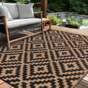 Outdoor Patio Plastic Straw Rug - 5'x8' Outdoor Camping Rug Waterproof Reversible, Area Carpet Patios Clearance RV, Outside Porch Balcony Deck for Camper, Black & Brown