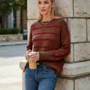 Women's 2026 Fall Roll Neck Pullover Sweaters Trendy Long Sleeve Ribbed Knit Striped Jumper Tops (M)