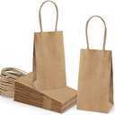 Poever Small Kraft Paper Bags 25 Pack Mini Brown Paper Bags 3.5x2.4x6.7 Small Gift Bags with Handles Bulk for Party Favor Business
