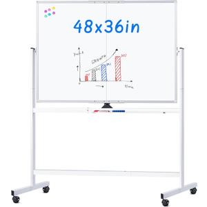 maxtek Rolling Whiteboard, 48x36 Large Magnetic White Board with Stands, Big Double-Sided White Board Dry Erase on Wheels for Homeschool, Home Office, Office, School (Silver, 48 x 36)