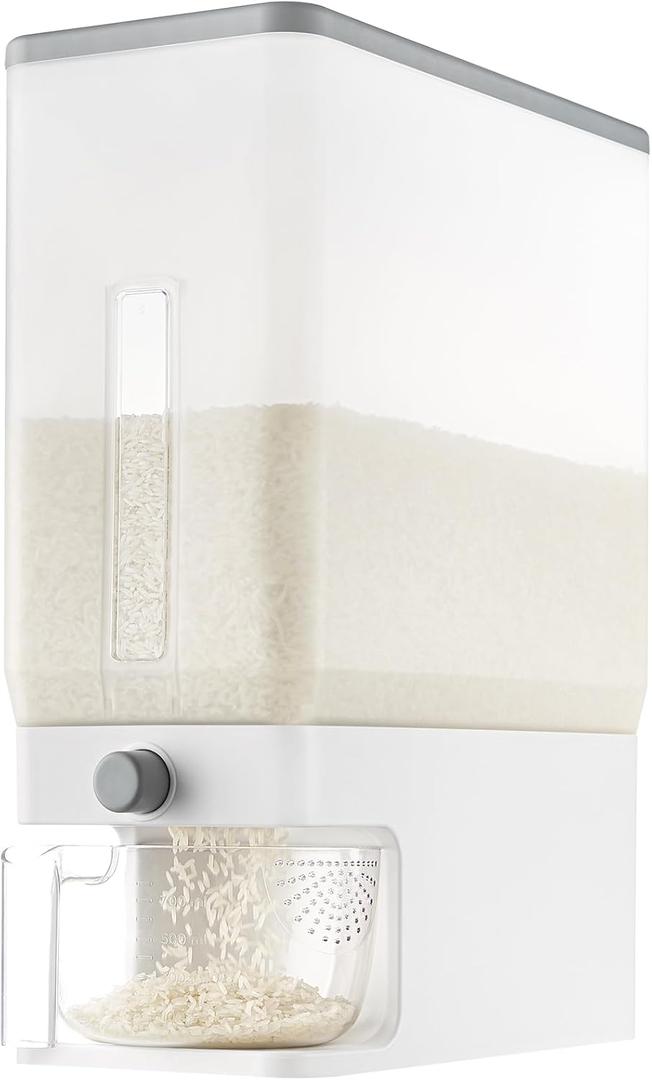 Lifewit Rice Dispenser 25 Lbs(11.3kg), Rice Storage Container Sealed Moisture Proof with Measuring Cup for Kitchen Pantry Household, BPA-Free, 1 Pack Clear, 14 Inches X 14 Inches X 16.8 Inches