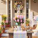 2 x Canlierr Easter Decoration Artificial Easter Tulip and Egg in Pot 12" Tall Potted Spring Tulip Flower Decor for Table Centerpiece Mantel Party Gift(Pink)