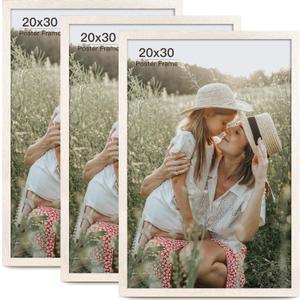 Momentworth 20x30 Frame Set of 3, Rustic White Wood Grain 20x30 Poster Frame for Gallery Wall Mounting (3 Pack, White)