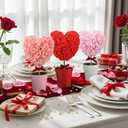 Pinkunn 3 Pcs Valentine's Day Decorations Heart Shaped Topiary with Pot Mini Artificial Potted Plant Heart Ornaments Desktop Centerpiece Tiered Tray Decor for Women Wife Home Party Tabletop Gift