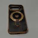 For Google Pixel 10/10 Pro Love Heart Kickstand Case with 2X Screen Protector: Luxury Plated Gold Edge Slim Soft TPU Shockproof Protection Case Cover for Pixel 10/10 Pro (Black)