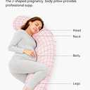 Momcozy Body Pillow for Pregnancy, J Shaped Pregnancy Pillows for Side Sleeping, Soft Maternity Pillow with Jersey Cotton Cover for Head Neck Belly Support, Pink 