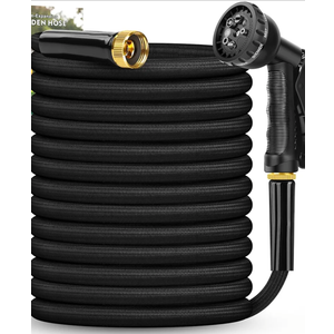 Garden Hose 100FT, Non-Expanding, Lightweight Hose With 8 Function Nozzle, Leak-Proof, No-Knot, Easy to Carry, Wear-Resistant, Sturdy, Flexible, 3/4GHT, Water Hose for Yard, Garden, Outdoor Black