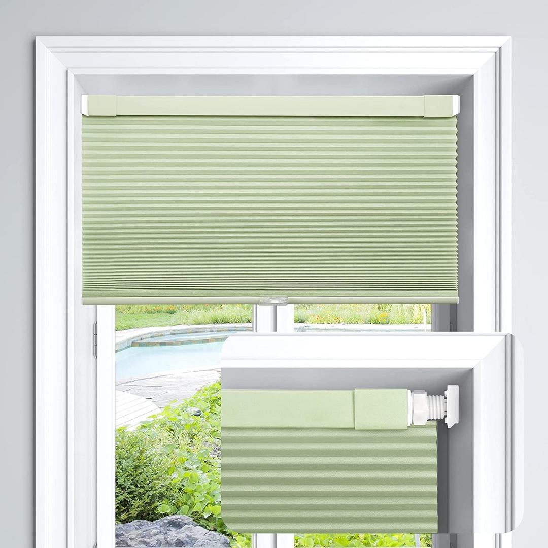 LazBlinds Cordless Cellular Shades, No Tools No Drill Light Filtering Honeycomb Shades Pleated Blinds for Windows, 30'' W x 64'' H, Green