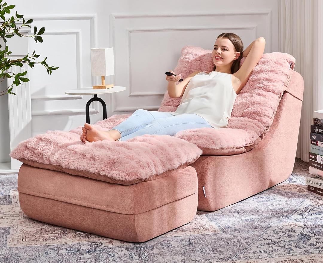 Hobestluk Sofa Couch Foam Sofa for Small Spaces Comfy Sofas with footrest Couch Recliner Small Sofas for Living Room, Bedroom, Apartment (Pink)