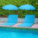 Briwooody 2 Set Beach Chairs with Umbrella Portable Beach Lounger Lightweight Foldable Outdoor Lounger Chair for Outdoor Travel Sunbathing Camping(Solid Color,Blue,Small)