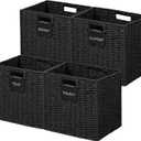UBBCARE 4 Pack Wicker Basket, 1212 Storage Cubes with Label, Foldable Cube Storage Bin with Handle, Square Storage Basket for Shelves, Woven Paper Rope Basket for Organizing, Black (4pack-12L12H11.2W)