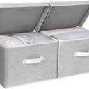 StorageWorks Fabric Storage Bins with Lid, Decorative Storage Boxes for Shelves, Stackable Closet Organizer Basket with Handles, Large, Gray, 2-Pack