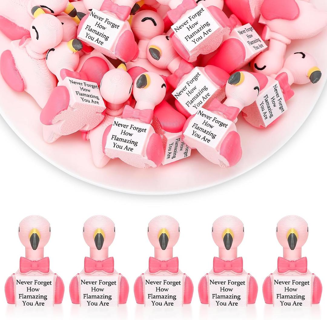 25Pcs 3D Printed Mini Flamingo Toys with Inspirational Quotes Positive Gifts Mini Flamingos Decorations for Colleague Staff Teacher