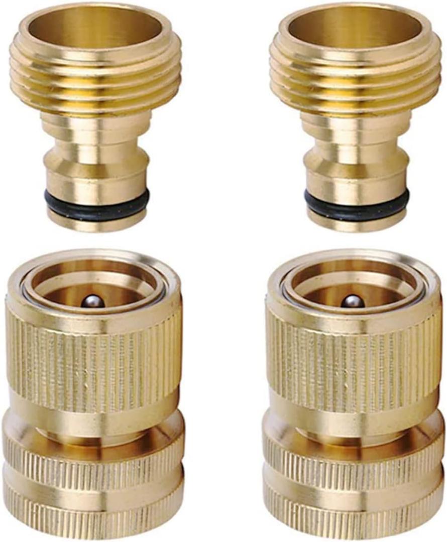 Brass Hose Quick Connect, 3/4 Inch GHT Thread Garden Hose Quick Connector No-Leak Water Hose Quick Connect Fittings Male and Female - 2Packs