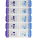 EZY DOSE Weekly AM/PM Pill Organizer, 7-Day Vitamin Container and Daily Medication Box with Large Pop-Out Compartments, 2 Times a Day Pill Holder, Blue and Purple Lids, Travel-Friendly Design