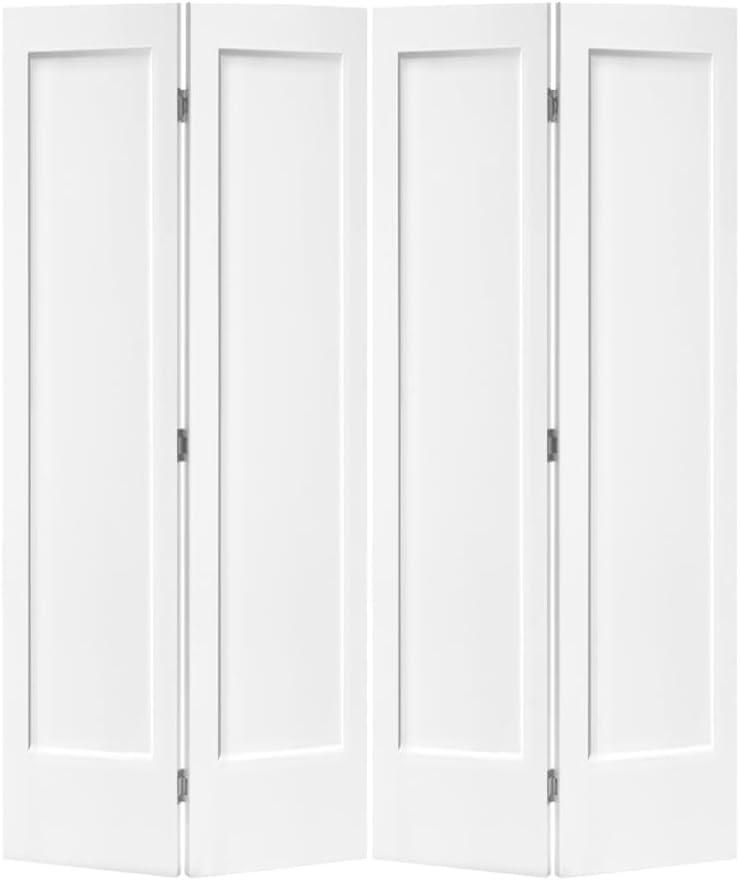 48 in. x 80 in. 1 Panel Shaker White Painted MDF Composite Bi-Fold Double Closet Door with Hardware Kit